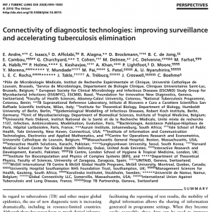 Connectivity of diagnostic technologies: improving surveillance and accelerating tuberculosis elimination. Pr. Andre E. et al., (2016). 